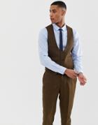 Asos Design Wedding Slim Suit Vests In Tan Wool Mix Twill