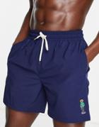 Polo Ralph Lauren Traveler Bear Logo Mid Swim Shorts In Navy