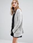 New Look Knitted Zip Cardigan - Gray