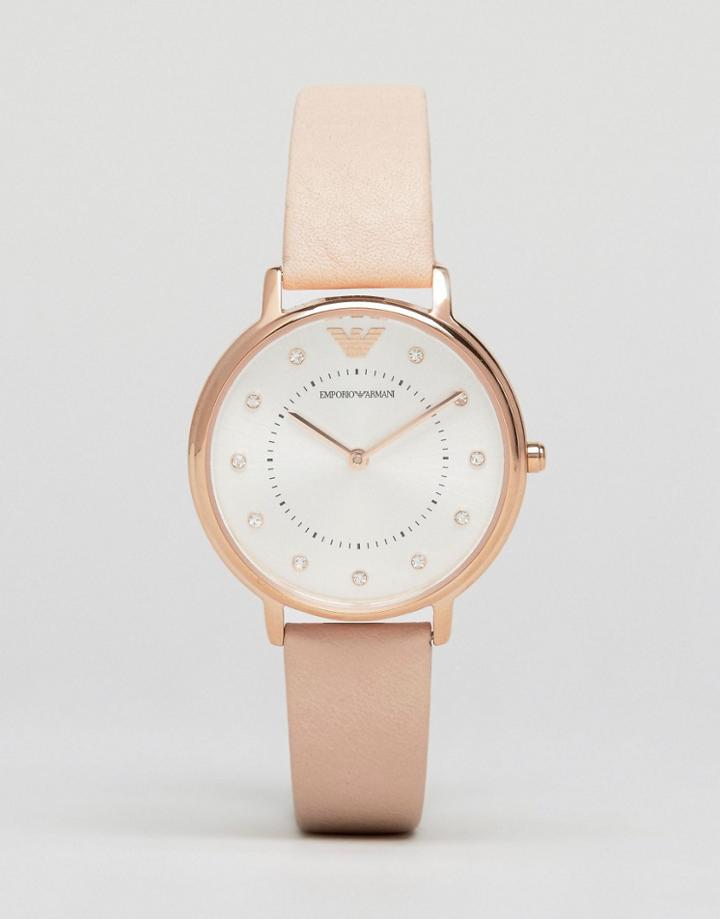 Emporio Armani Nude Leather Dress Watch Ar2510 - Pink