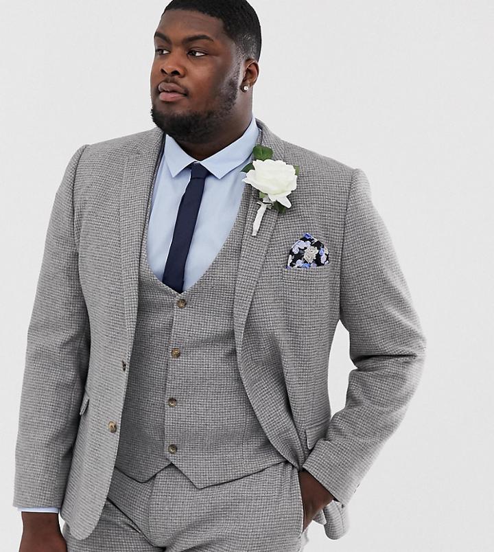 Asos Design Plus Wedding Super Skinny Suit Jacket In Micro Gray Houndstooth - Gray