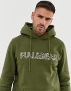 Pull & Bear Logo Hoodie In Khaki - Green