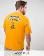 Asos Plus Metallica Relaxed Band T-shirt With Snake Back Print - Orange