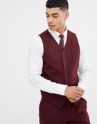 Asos Design Skinny Suit Vest In Burgundy - Red