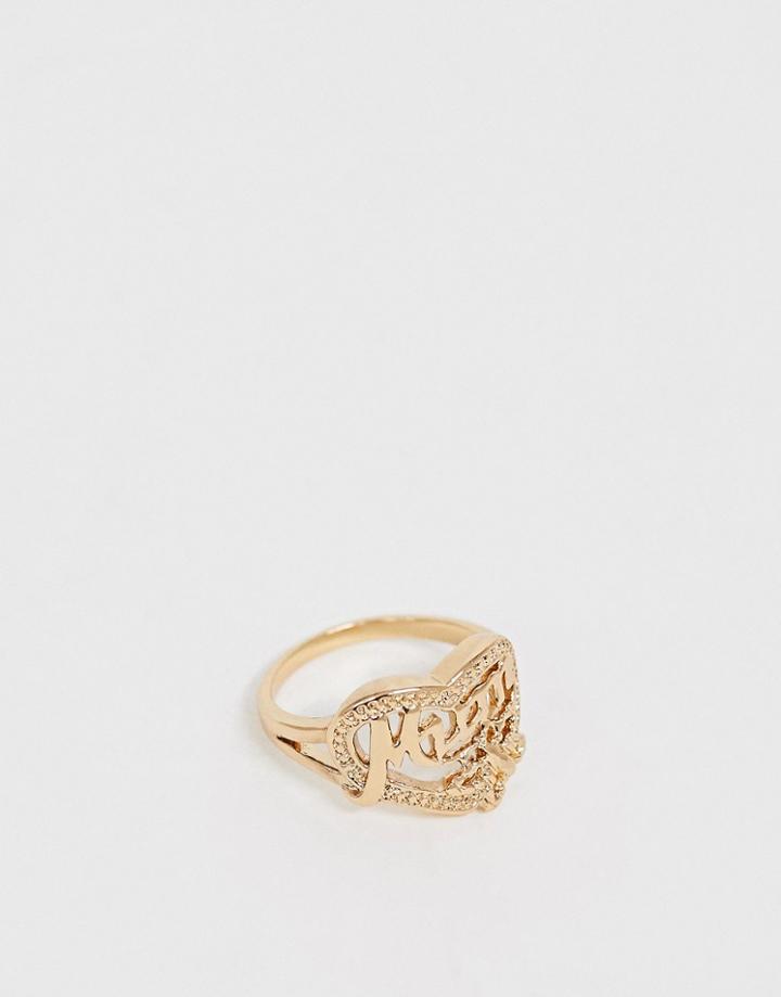 Asos Design Ring In Vintage Style Mum Design In Gold - Gold