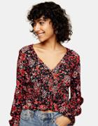 Topshop Ruched Blouse In Multi Floral Print