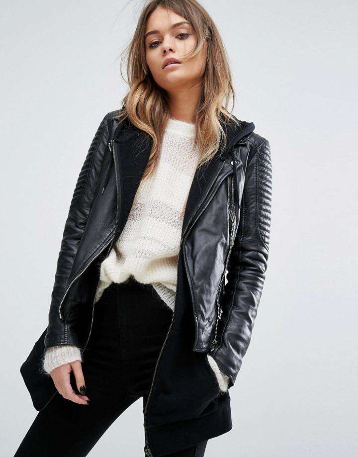 Goosecraft Bottom Zip Detail Biker Jacket - Black