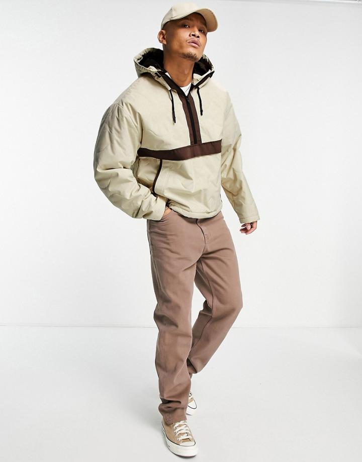 Asos Design Oversized Quilted Overhead Jacket In Ecru-neutral
