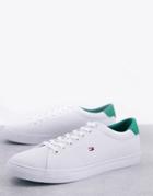 Tommy Hilfiger Knit Vulc Sneakers With Green Detail And Flag Logo In White