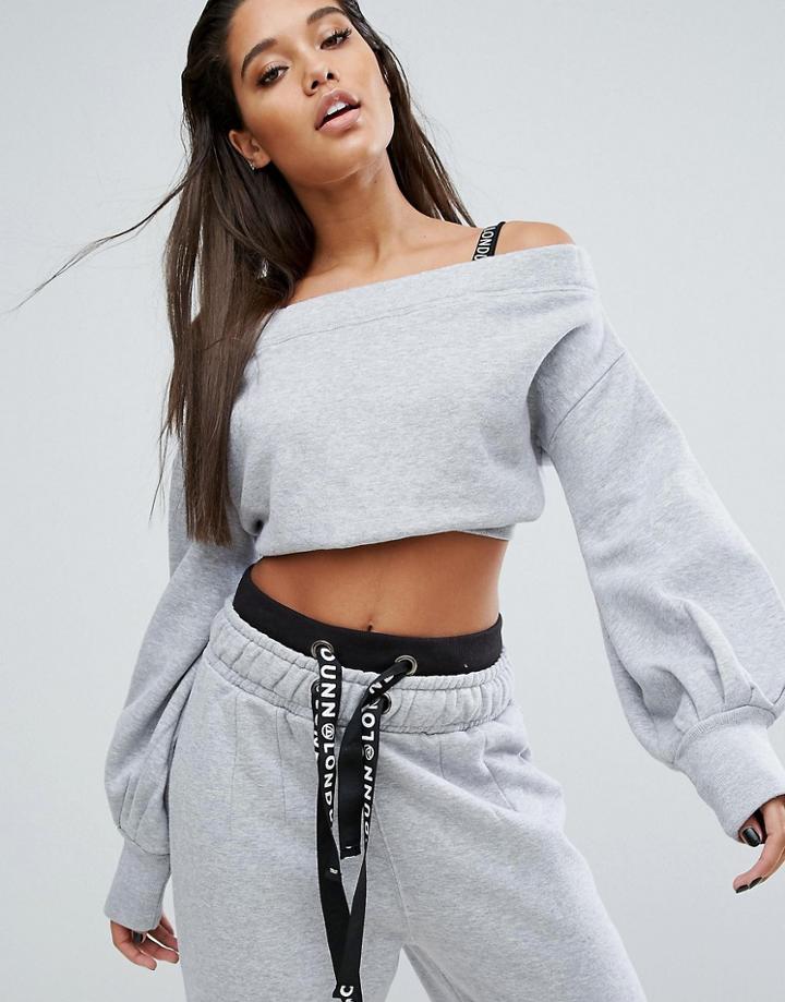 Missguided Londunn Bardot Balloon Sleeve Cropped Sweat - Gray