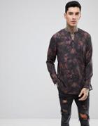 Asos Regular Fit Floral Shirt With V Neck - Black