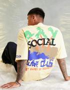 Asos Daysocial Oversized T-shirt In Heavyweight Jersey With Surf Club Back Graphic Print In Yellow