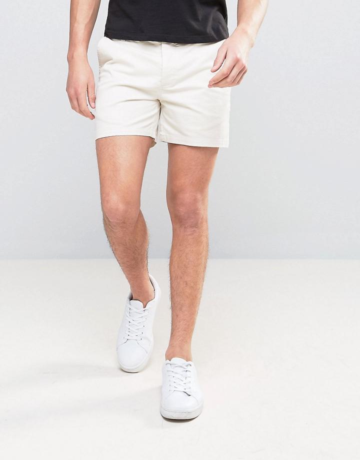 Asos Slim Shorter Chino Shorts In Beige - Beige
