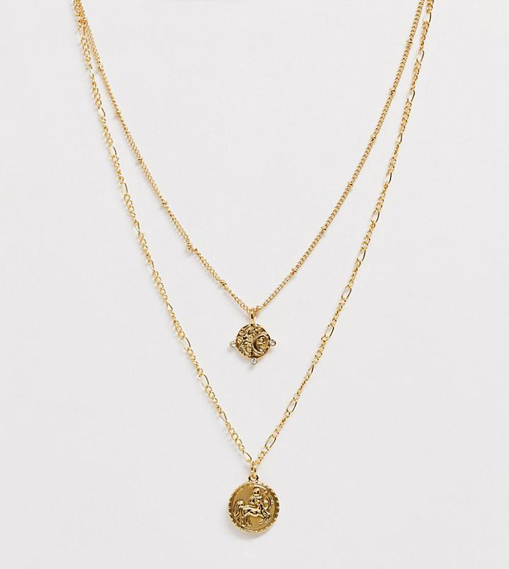 Reclaimed Vintage Inspired 14k Gold Plated Medallion Coin Multirow Necklace - Gold