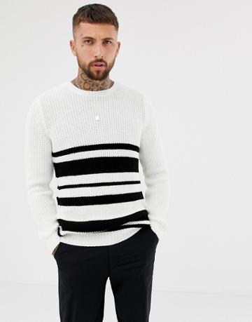 Boohooman Stripe Sweater Ecru - Cream
