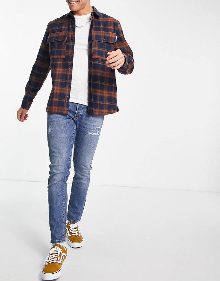Jack & Jones Intelligence Glenn Slim Fit Jeans In Super Stretch With Rip And Repair-blue