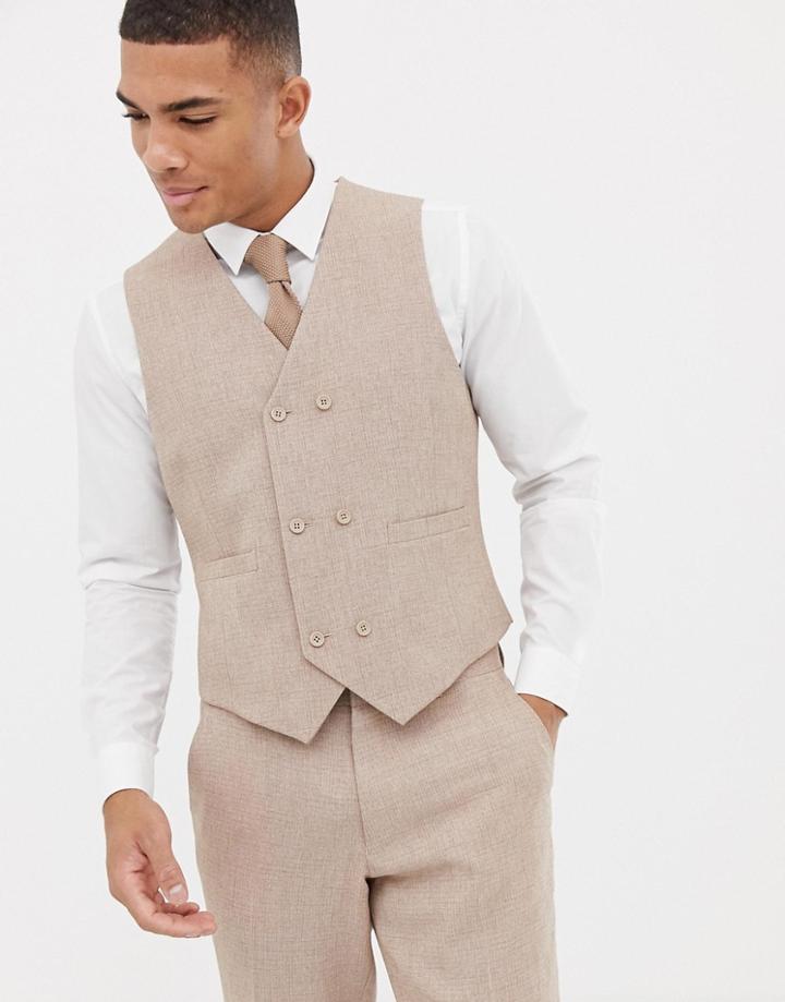Asos Design Wedding Slim Suit Vest In Camel Cross Hatch - Beige