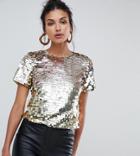 Asos Design Tall Ombre Disco Sequin T-shirt - Gold