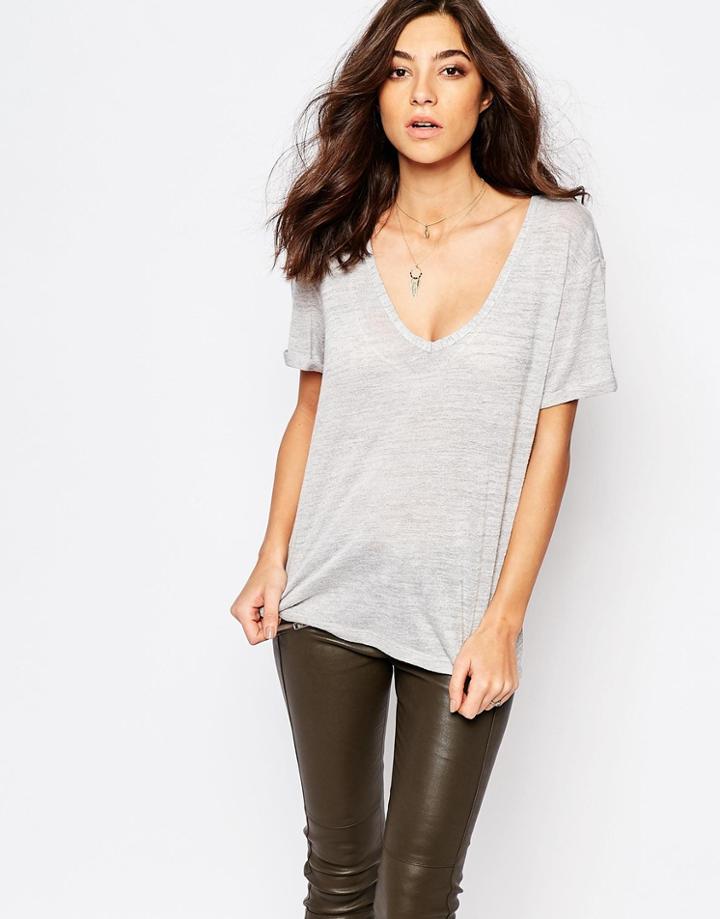 Supertrash Trivia Slubby V-neck T-shirt - Light Gray Slub