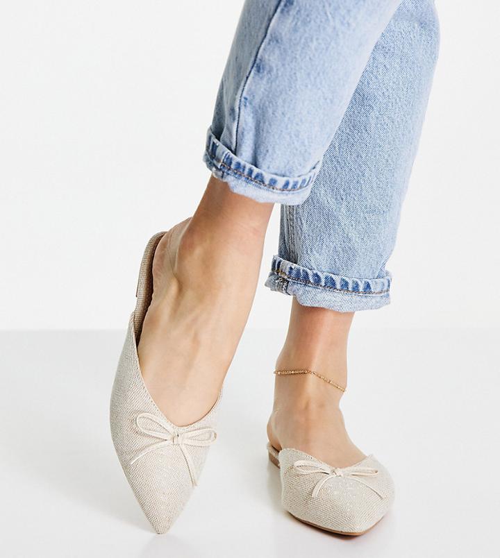 Asos Design Wide Fit Lewi Pointed Flat Mules In Natural-neutral