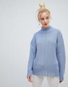 Fashion Union High Neck Sweater In Multi Rib Knit - Blue