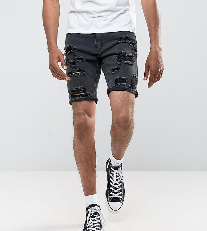 Liquor N Poker Open Rips Super Skinny Denim Short Washed Black - Black
