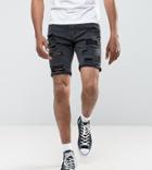 Liquor N Poker Open Rips Super Skinny Denim Short Washed Black - Black