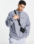 Asos Dark Future Oversized Sweatshirt In Polar Fleece With Logo Printed Drawstrings In Gray