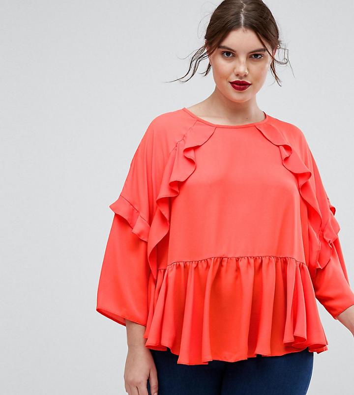 Asos Curve Smock Ruffle Blouse - Orange