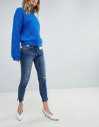 Oasis Split Hem Distressed Detail Skinny Jeans - Blue