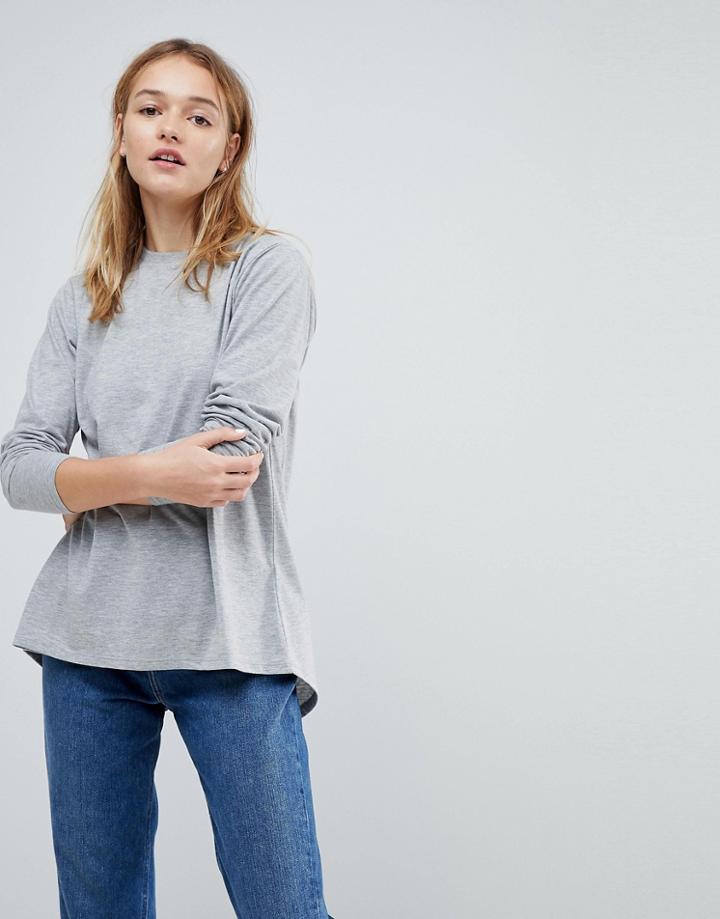 Asos Design Split Back Top With Long Sleeves In Gray - Gray