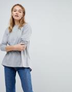 Asos Design Split Back Top With Long Sleeves In Gray - Gray