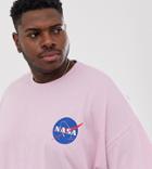 Asos Design Plus Nasa Oversized T-shirt With Chest Print-pink