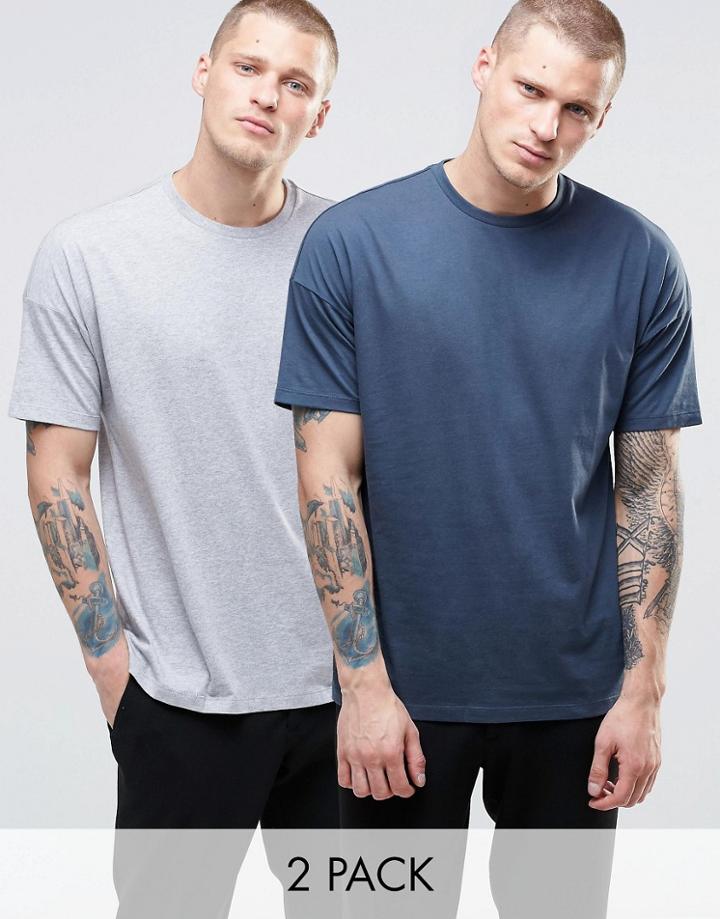 Asos Oversized T-shirt 2 Pack Save 18% In Blue/gray
