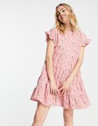Vila Mini Smock Dress In Ditsy Pink Print
