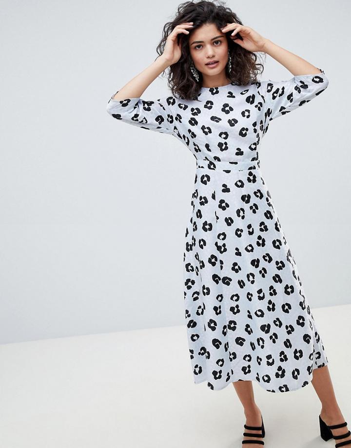 Asos Design Jacquard Maxi Dress In Leopard Print With Long Sleeves-multi