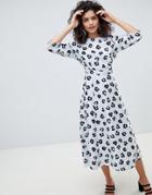 Asos Design Jacquard Maxi Dress In Leopard Print With Long Sleeves-multi