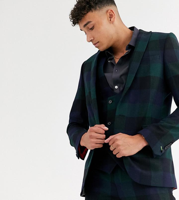 Twisted Tailor Tall Super Skinny Fit Suit Jacket In Wide Green Check
