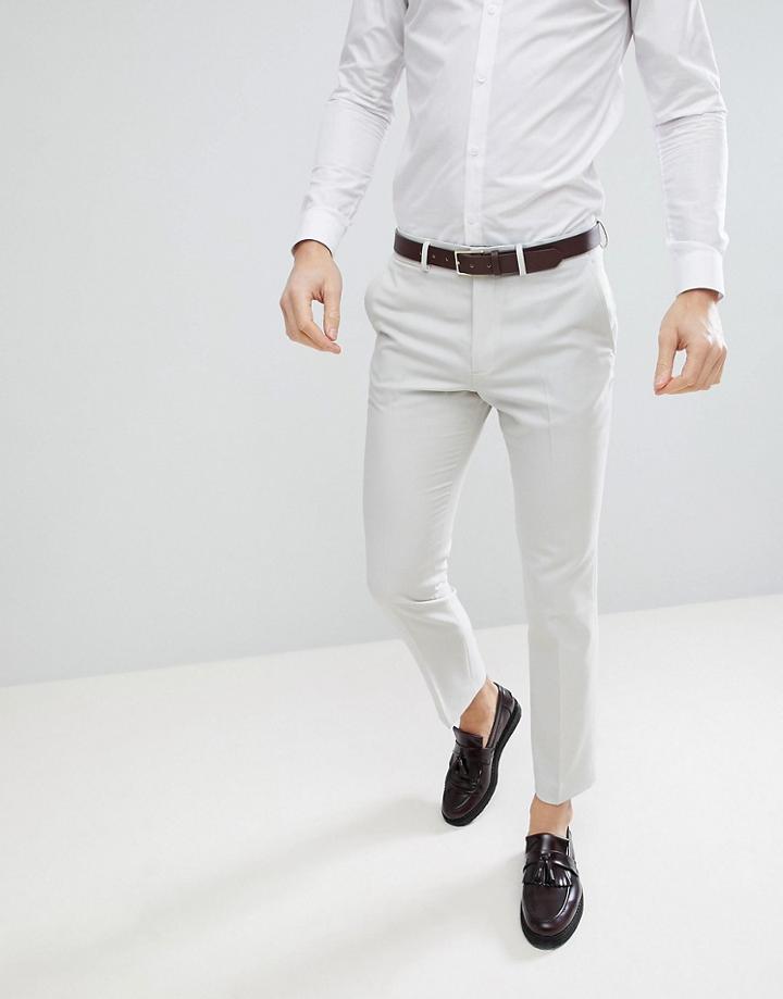 Asos Design Wedding Slim Suit Pants In Ice Gray 100% Wool