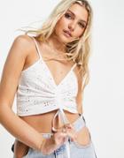 Asos Design Ruched Front Cami Top In Broidery In White