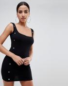 Prettylittlething Popper Detail Mini Dress - Black