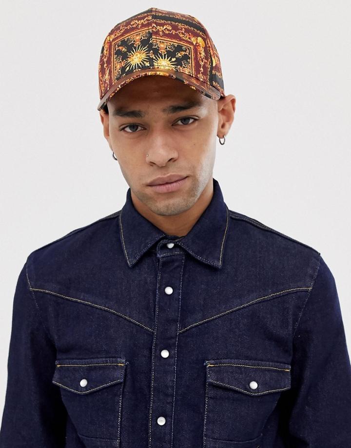 Asos Design Baseball Cap In Black Baroque Design - Black