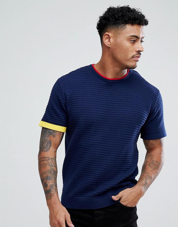 Diesel K-crep Short Sleeve Waffle Knitted T-shirt - Navy