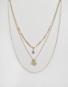 Oasis Flower Cluster Short Multirow Necklace - Gold