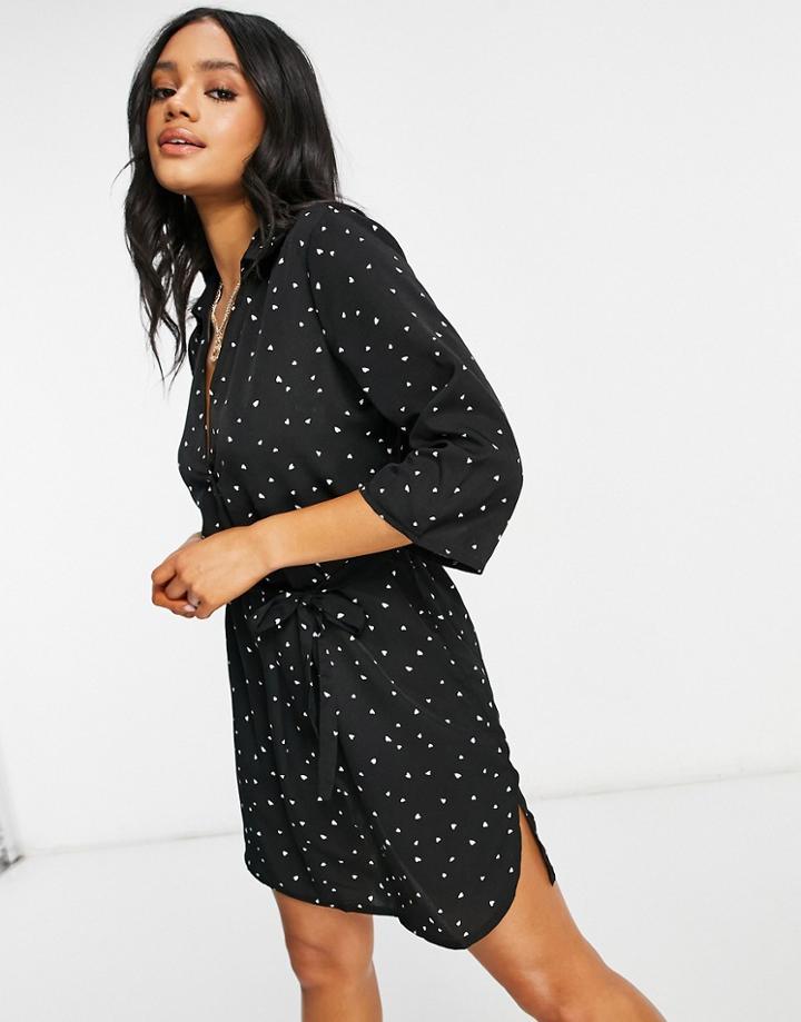 Ax Paris Tie Front Mini Dress In Heart Print-multi