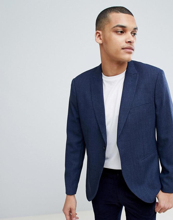 Selected Homme Slim Navy Blazer With Peaked Roll Lapel - Navy