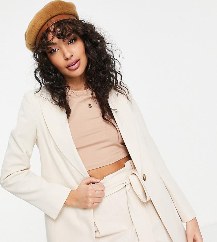 Miss Selfridge Petite One Button Blazer In Stone-neutral