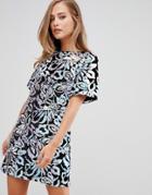 Flounce London Velvet T Shirt With Iridescent Sequin - Black