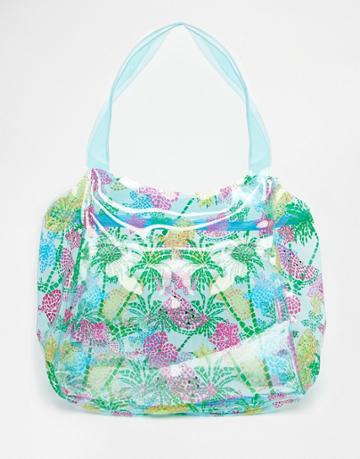 Carpisa Printed Beach Bag With Turtle Print - Blue Multi