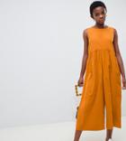 Asos Design Petite Minimal Jumpsuit With Ruching Detail - Orange